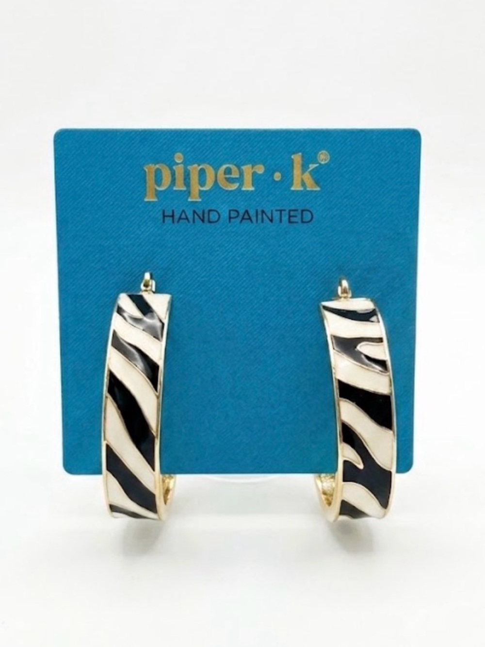 NWT ⚜️🖤⚜️ Piper K Hand Painted Zebra Stripe Enamel Hoops